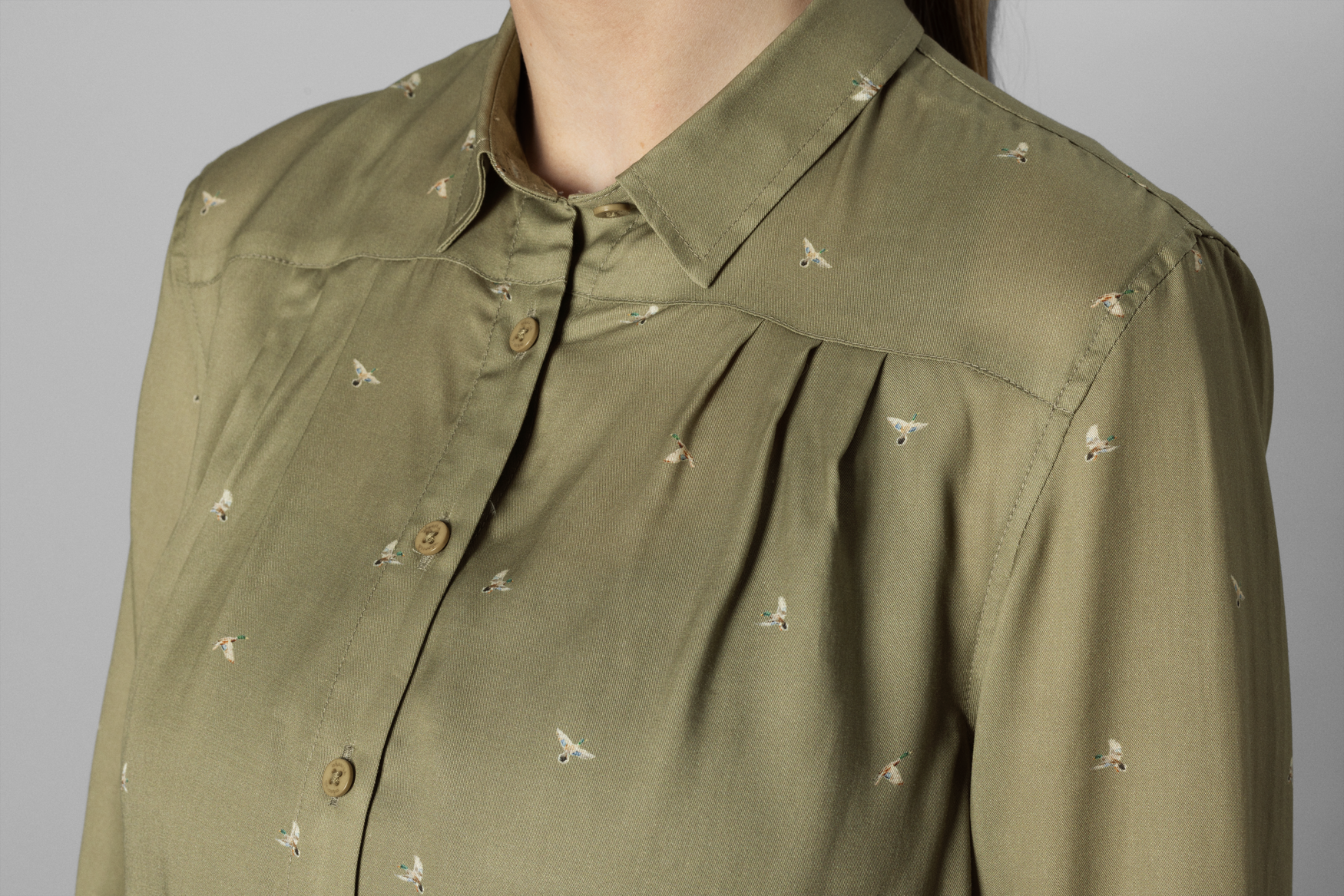 Abigail Bluse - Dust green/Flying ducks