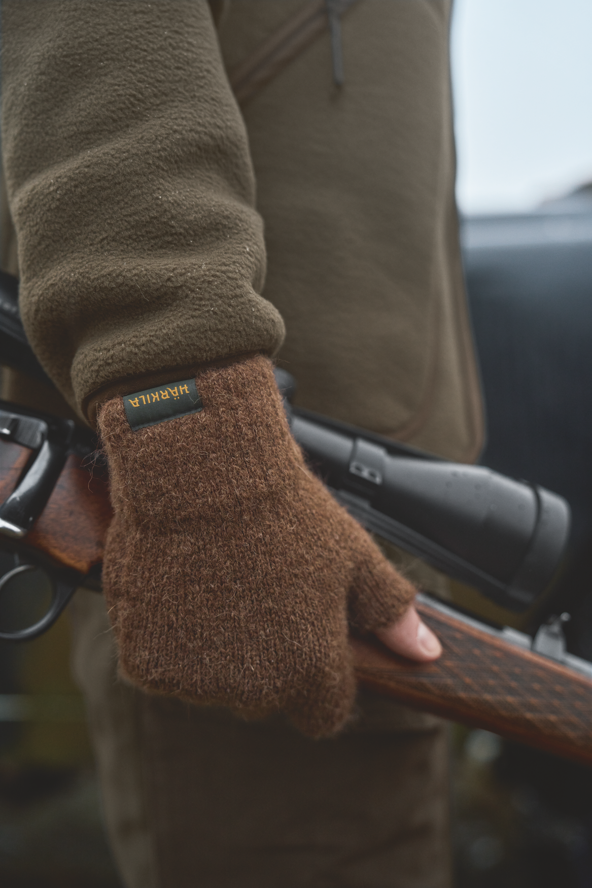 Alpacka Half Finger Handsker - Pinecone brown