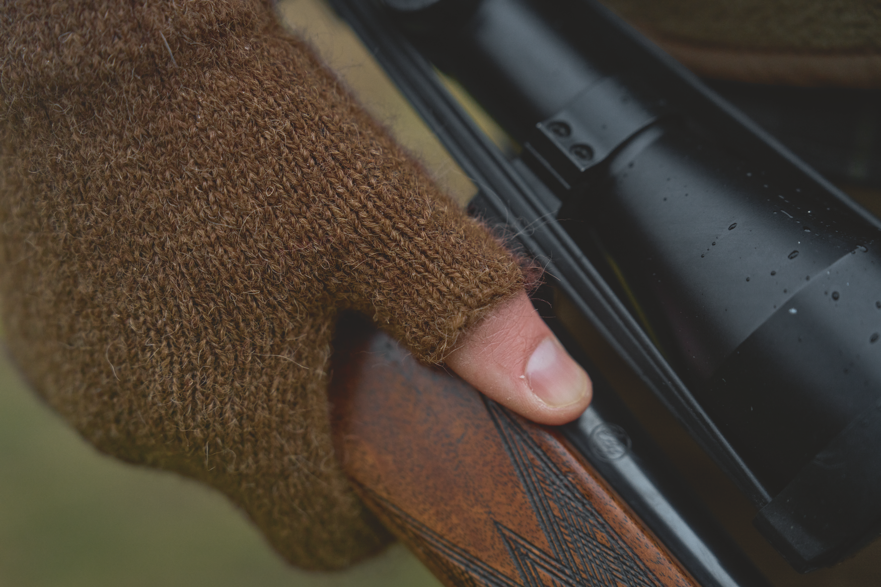 Alpacka Half Finger Handsker - Pinecone brown