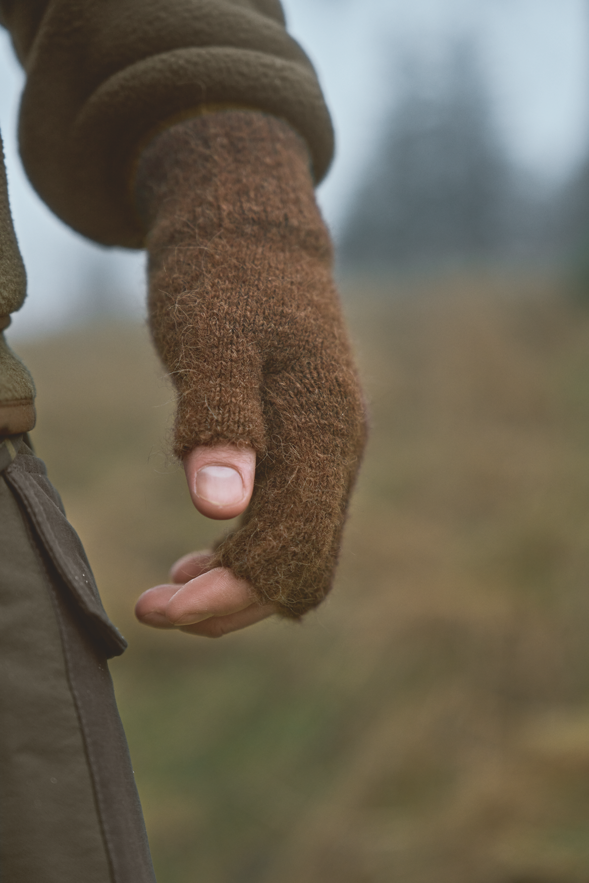 Alpacka Half Finger Handsker - Pinecone brown